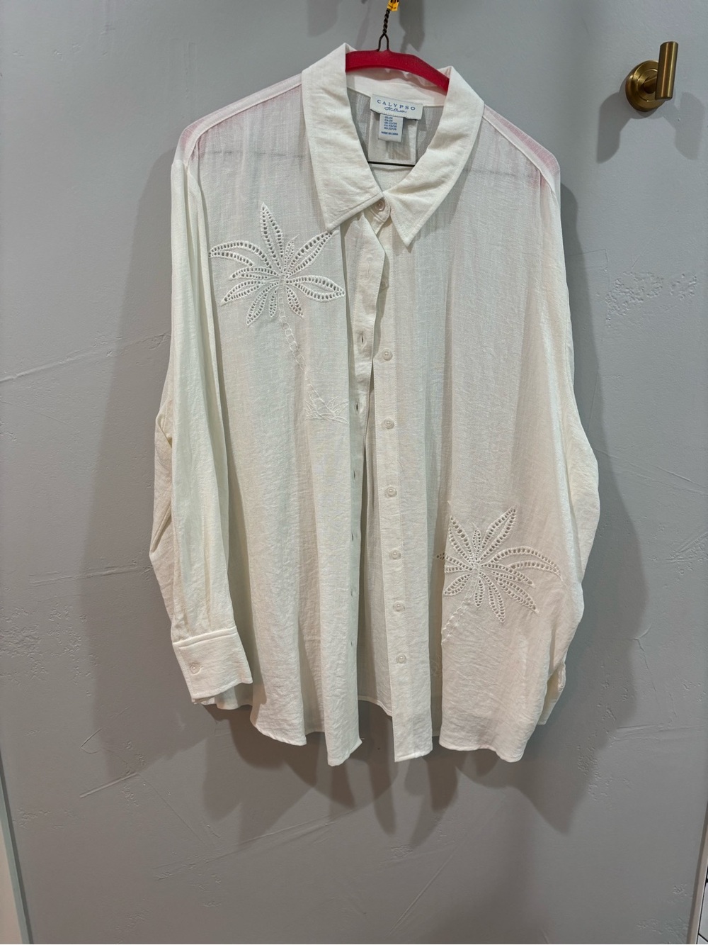 Calypso St. Barth Cream Eyelet-Embellished Button-Up Blouse